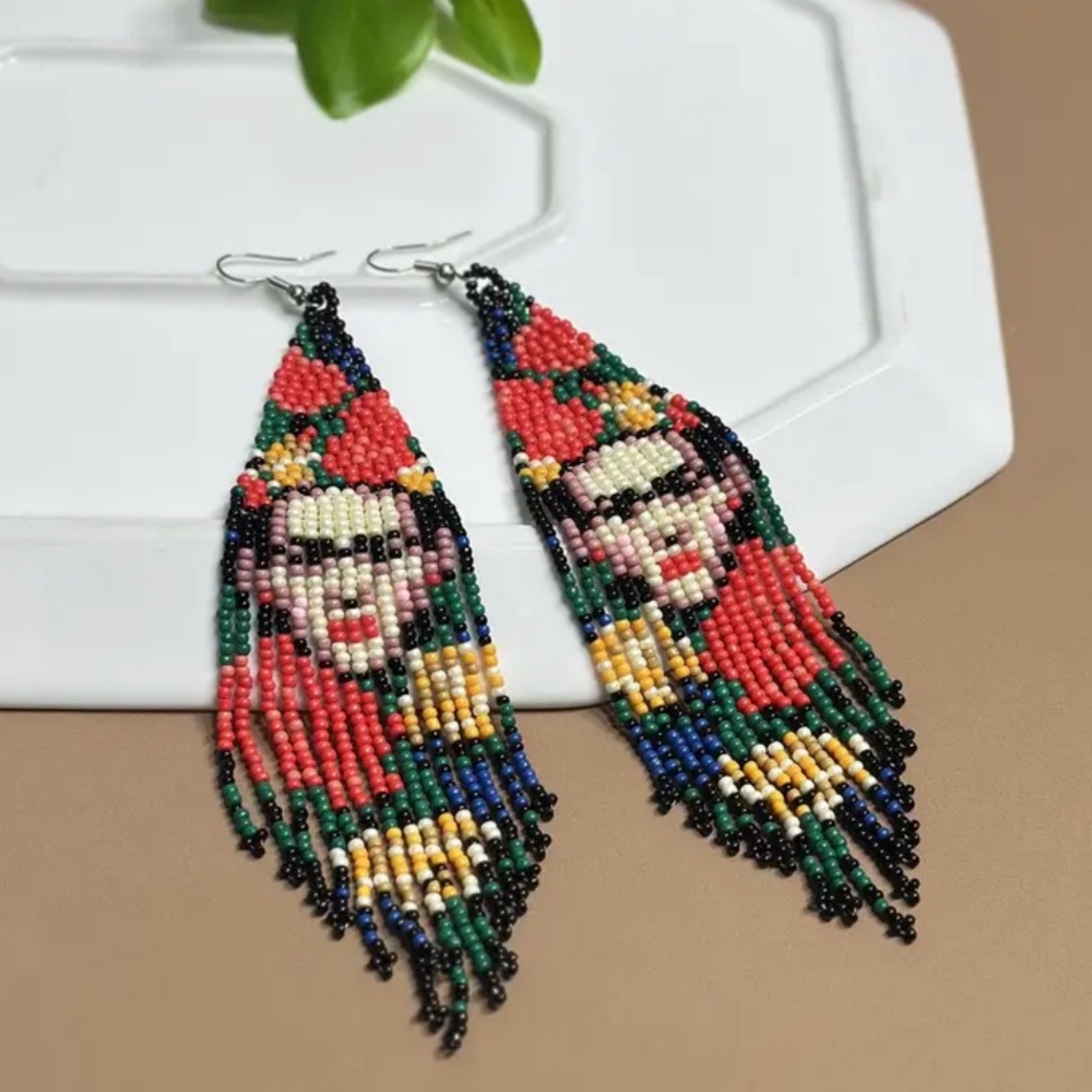 Handcrafted Beaded Earrings with Frida Kahlo Design